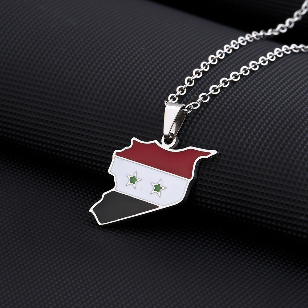 Women's & Men's Syrian Free Army Map Flag For Necklaces