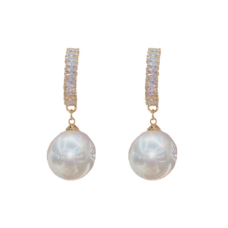 Sier Needle Micro Inlaid Zircon Fabulous Pearl Earrings