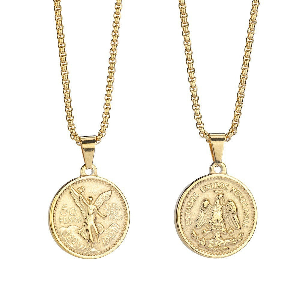 Women's & Men's Peso Gold Coin Titanium Steel Gold-plated Double-sided Relief Commemorative Pendants