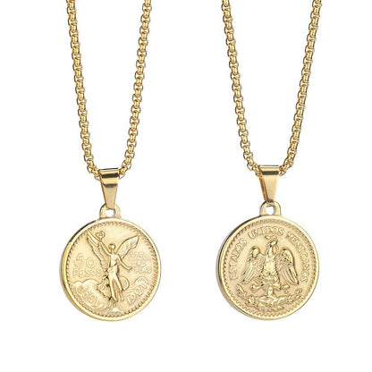 Women's & Men's Peso Gold Coin Titanium Steel Gold-plated Double-sided Relief Commemorative Pendants