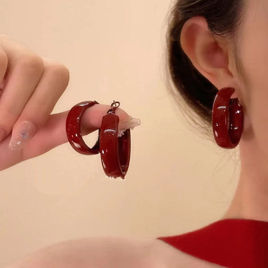 Gold Electroplated Sier Needle Red Dripping Earrings