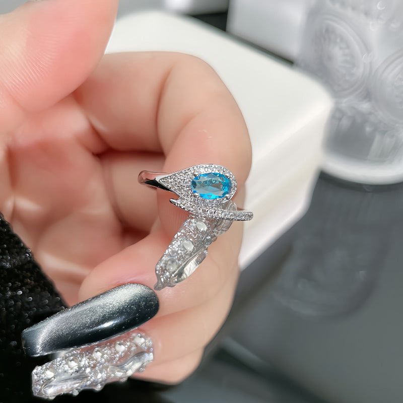Aquamarine Zircon Light Luxury Graceful Personality Open Rings