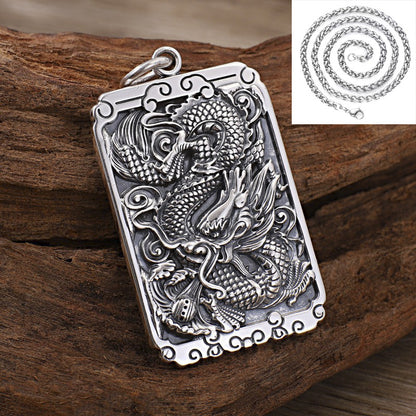 Men's Sier Dragon Domineering Personalized Chinese Vintage Necklaces