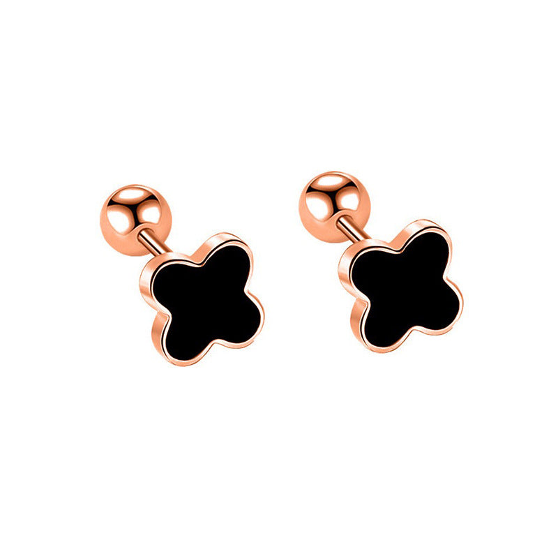 Women's & Men's Four-leaf Clover Thread Black Epoxy Love Heart Earrings