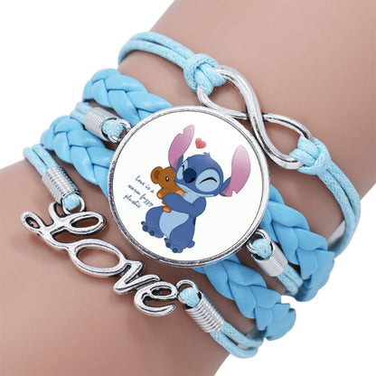 Cartoon Star Stitch Time Stone Leather Bracelets