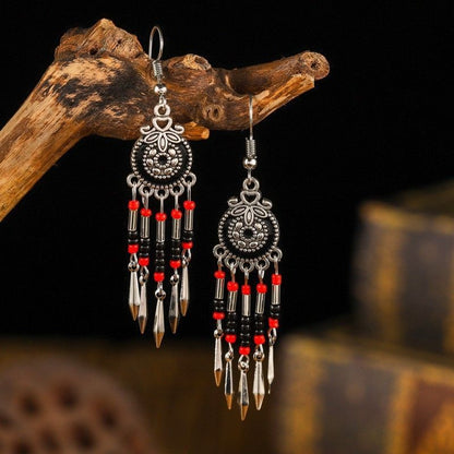 Tassel Turquoise Retro Imitation Miao Sier Minority National Style Earrings