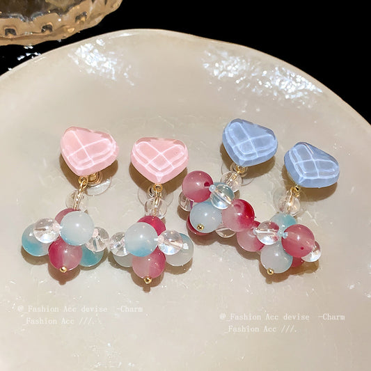 Colored Glaze Flower Love Heart Sweet Fresh Earrings