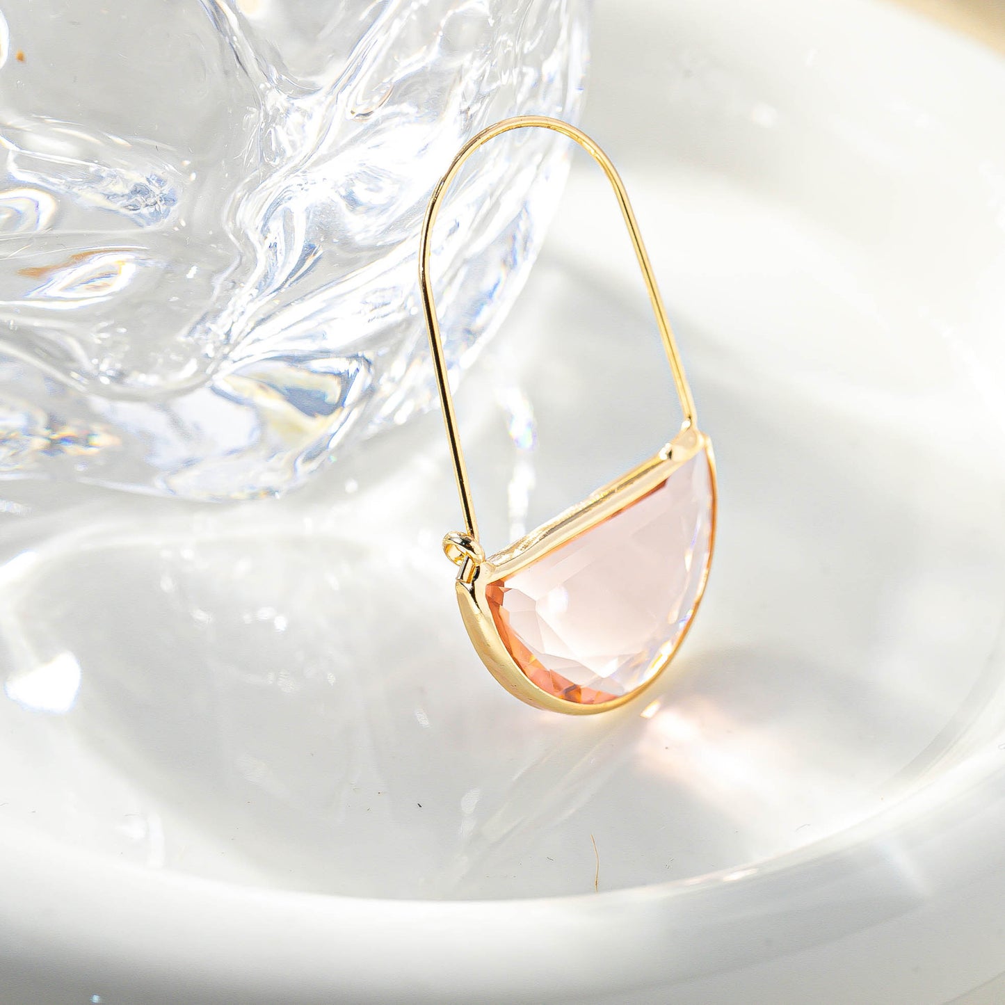 Ornament Simple Transparent Crystal Glass Semi-circle Female Earrings