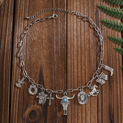 Fashion Retro Style Cow Head Cowboy Hat Necklaces