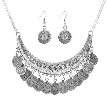 Court Vintage Engraving Rhinestone Coin Tassel Necklaces