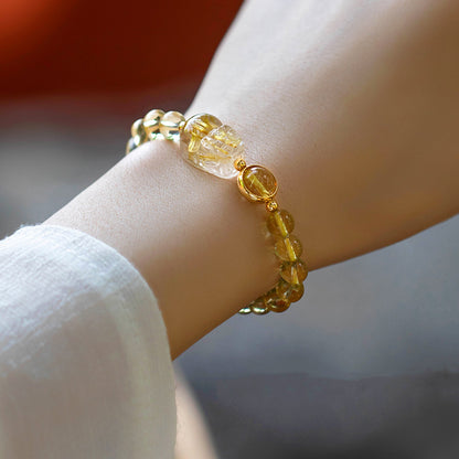 Women's Citrine Rutile Gold Rutilated Quartz Summer Bracelets