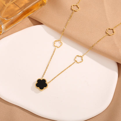 White Shell Five-leaf Flower Titanium Steel Female Necklaces