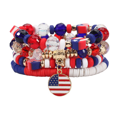 Flag Red White Blue Artificial Crystal Independence Bracelets