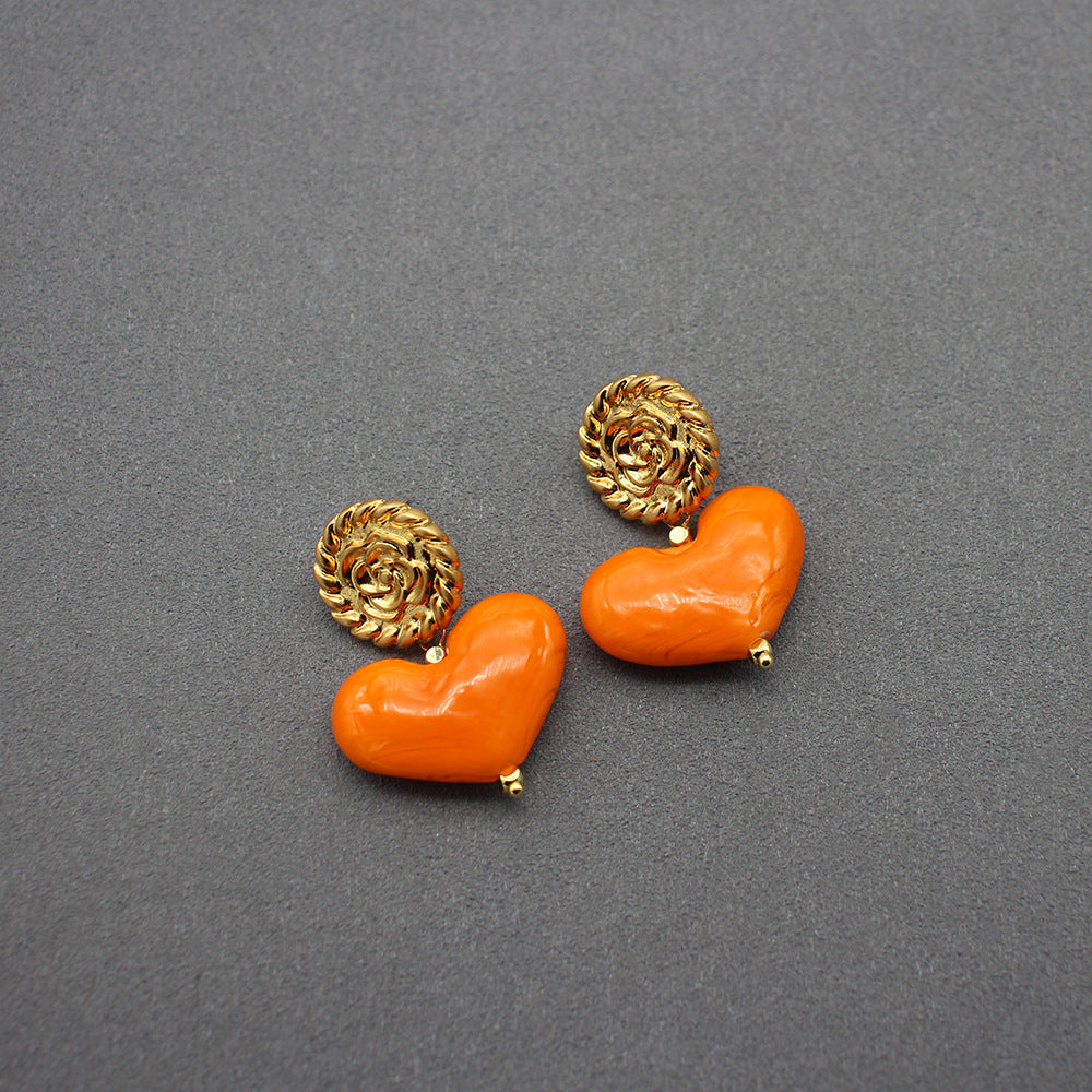 Ear Clip Niche Jewelry Red Love Glaze Earrings