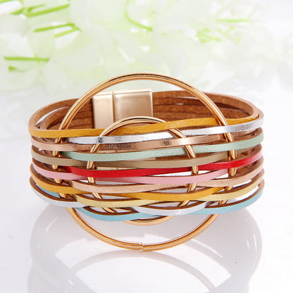 Women's Bohemian Two Colors Double Accessories Leather Rings