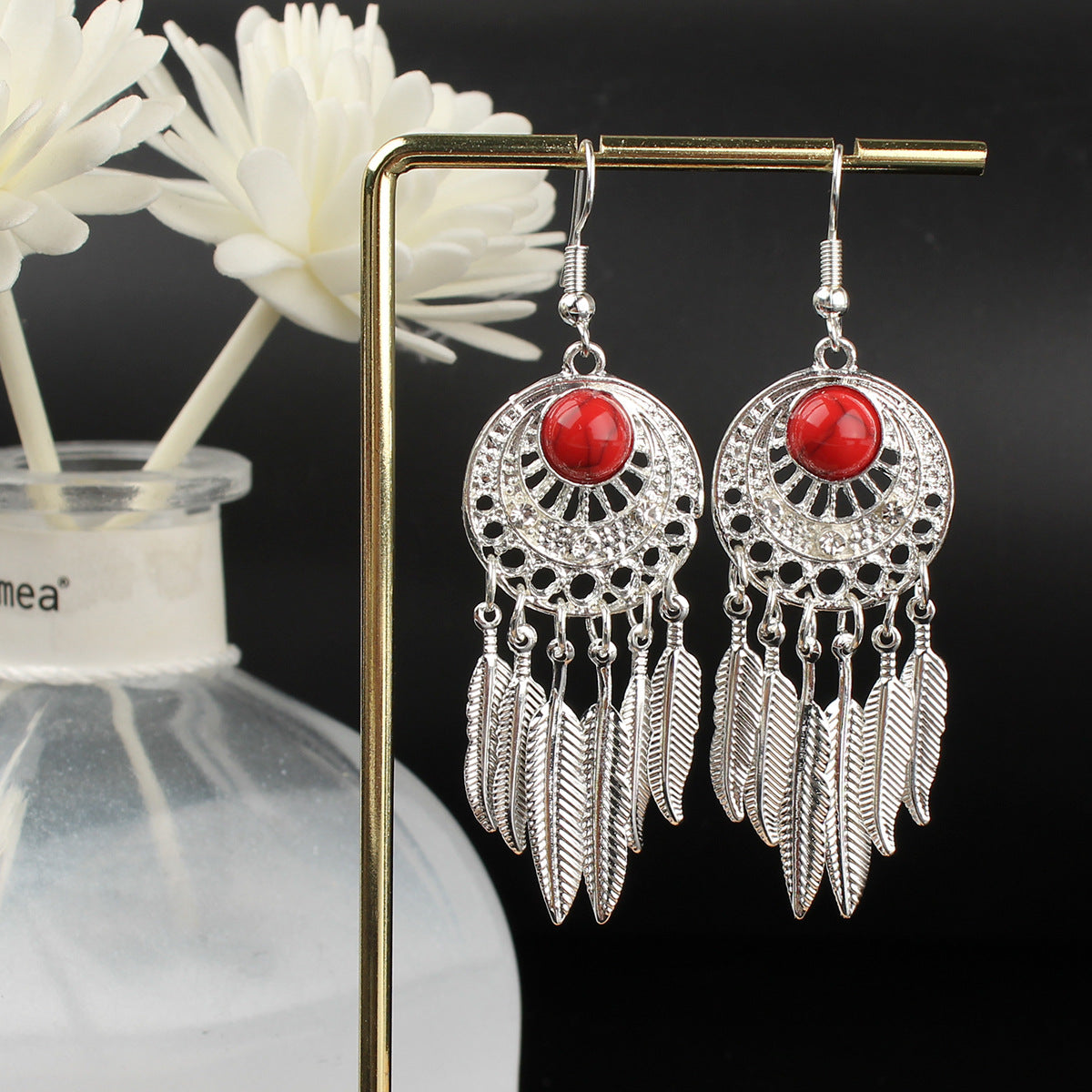 Tassel Turquoise Retro Imitation Miao Sier Minority National Style Earrings