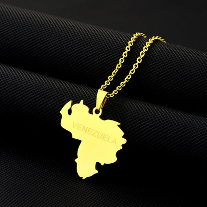 Women's & Men's Heart-shaped Venezuela Map Fashion Couple Titanium Necklaces