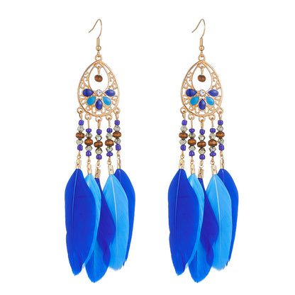 Ethnic Style Long Feather Temperamental Tassels Personality Earrings