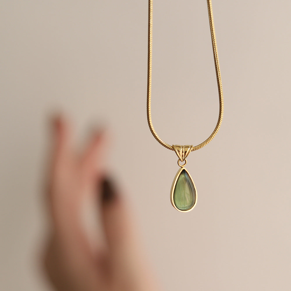 Women's Lux Clear Green Blue Water Drop Shape Marine Necklaces