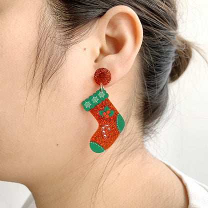 Women's Christmas Colorful Tree Snowflake Socks Acrylic Earrings