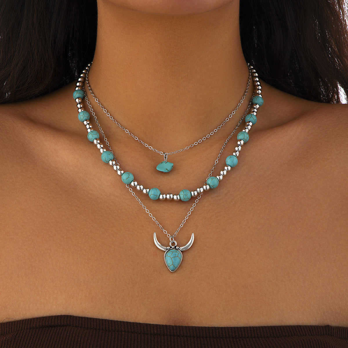 Beaded Geometric Turquoise Clavicle Chain Casual Necklaces