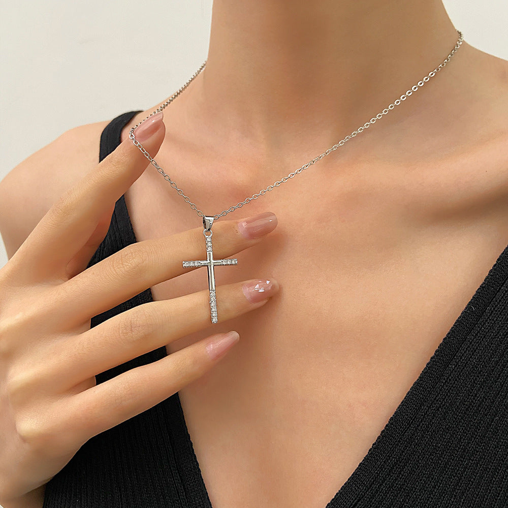 Micro Inlaid Zircon Cross Creative Personality Virgin Female Necklaces