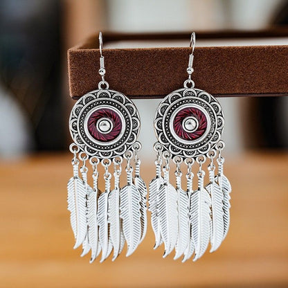 Tassel Turquoise Retro Imitation Miao Sier Minority National Style Earrings