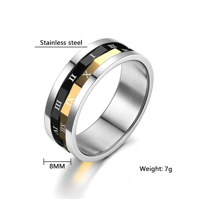 Men's Fashion Roman Numerals Rotatable Titanium Steel Rings