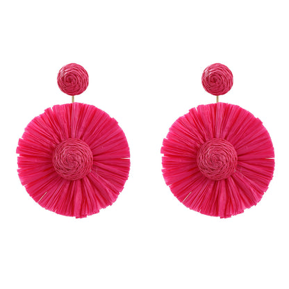 Women's Raffia Round Flower Woven Bohemian Eardrops Earrings