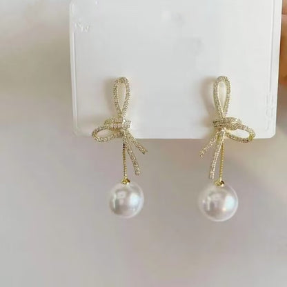 Women's Sier Needle Geometric Pearl Fashion Tassel Earrings