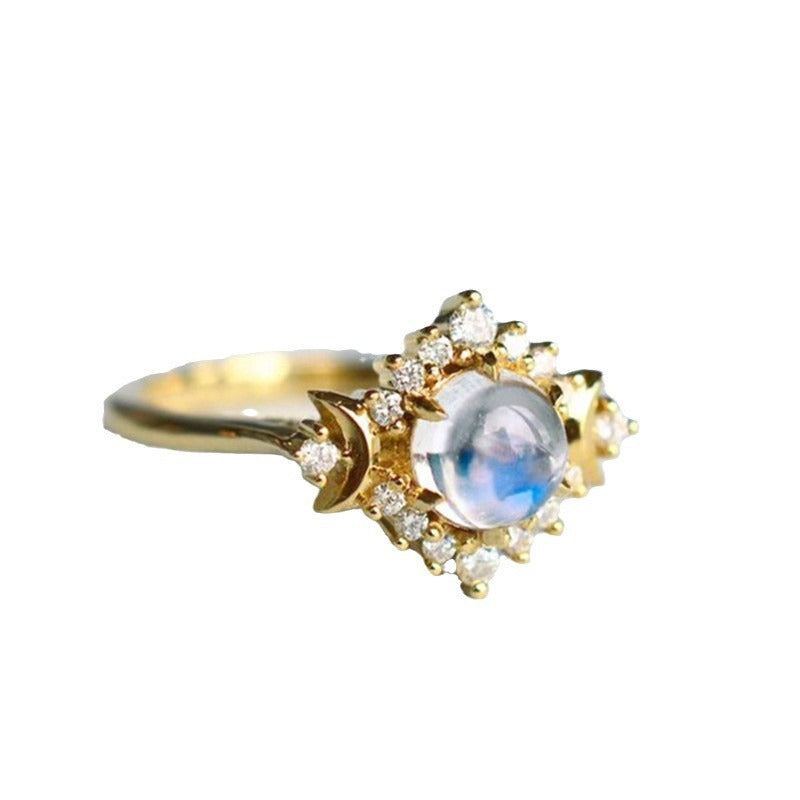 Live Broadcast Double Moon Goddess Moonstone Rings