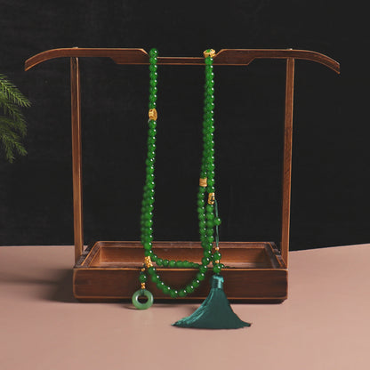 Chinese Style Long Green Beaded National Chain Necklaces