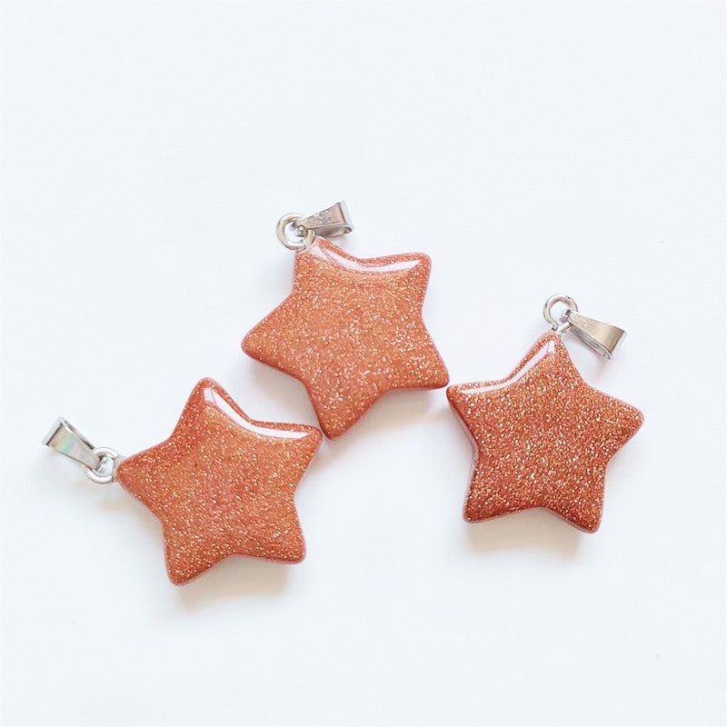 Natural Crystal Pentagram Star Moon Ornament Pendants