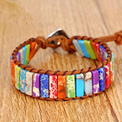 Colorful Emperor Stone Hand-woven Cowhide String Bracelets