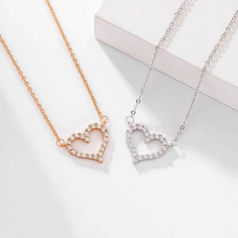 Heart Simple Elegant Romantic Beautiful Shiny Full Diamond Necklaces