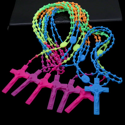Plastic Soft Rubber Color Luminous Fluorescence Rosary Necklaces