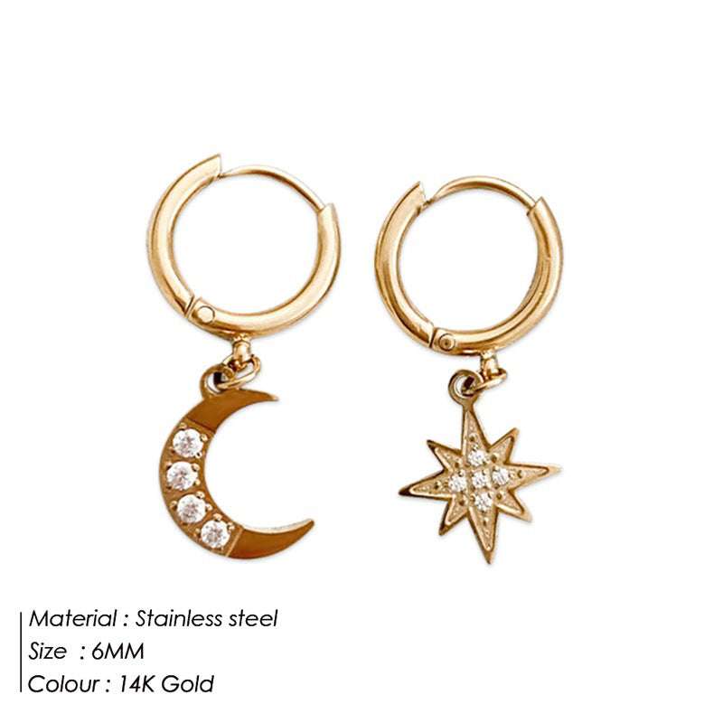 Women's Star Moon Stainless Steel Asymmetric Titanium Earrings