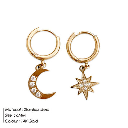 Women's Star Moon Stainless Steel Asymmetric Titanium Earrings