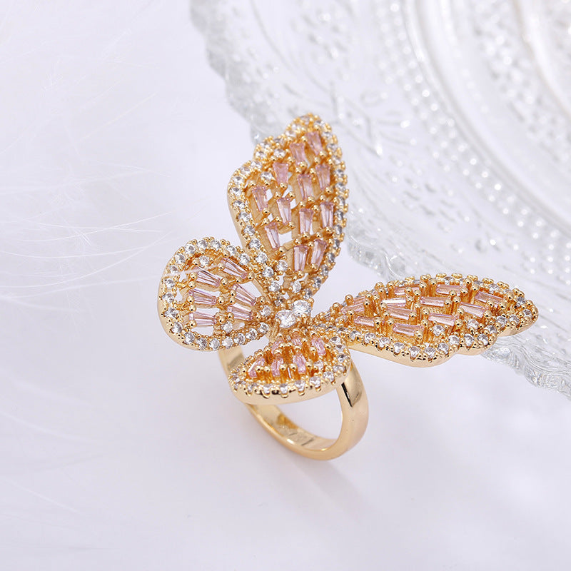 Zircon Butterfly Opening Female Personalized Cold Style Rings