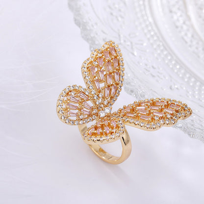 Zircon Butterfly Opening Female Personalized Cold Style Rings