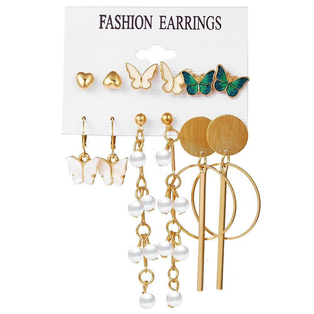 Women's Butterfly Pearl Creative Retro Alloy Card Earrings