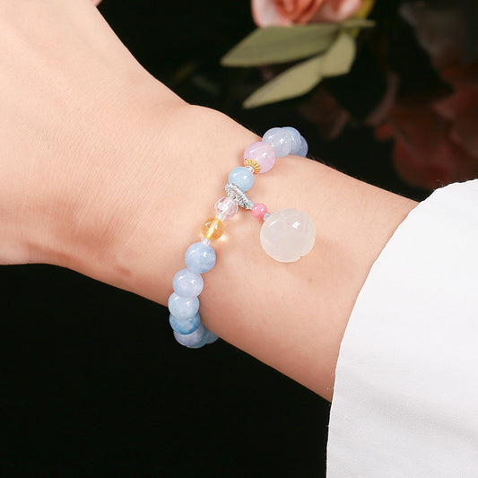 Blue Chalcedony White Jade Pumpkin Beads Bracelets