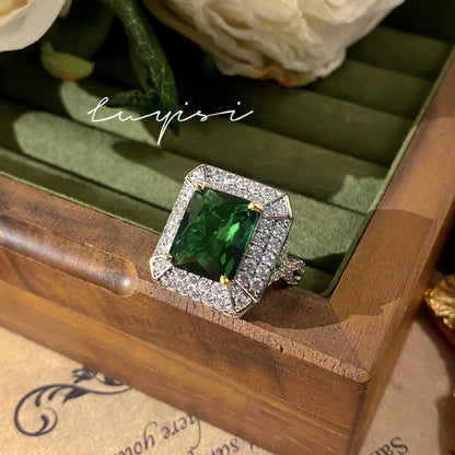 Affordable Luxury Fashion Design Artificial Emerald Princess Square Diamond Rings