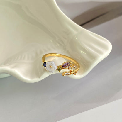 High Sense Color Zircon Flower Female Open Rings