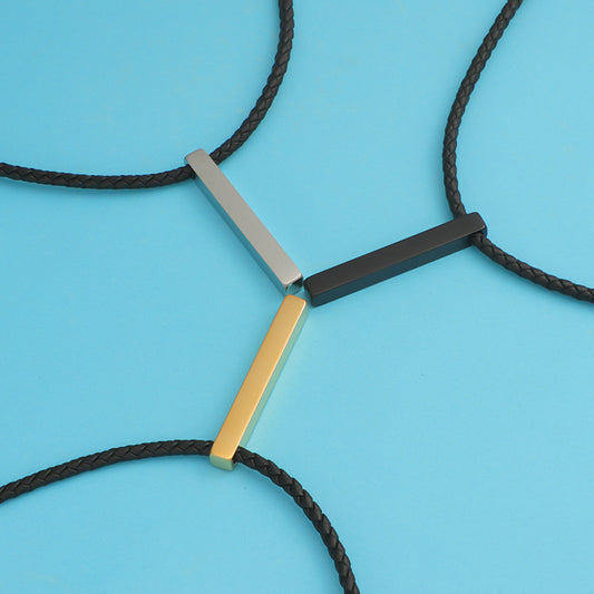 Titanium Steel Three-dimensional Bar Woven Leather Necklaces