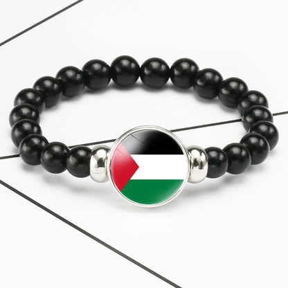Flag Pattern Time Stone Black Elastic Bracelets