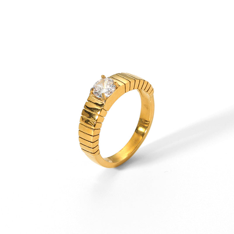 Gold-plated Inlaid Zircon Light Luxury Stainless Rings