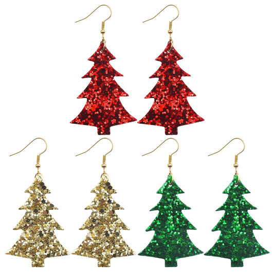 Christmas Sequins Particles Glitter Great Tree Earrings