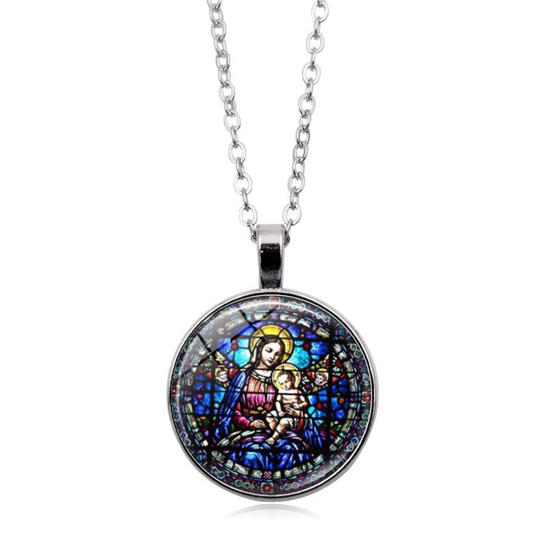 Women's Jesus Time Gem Cabochon Vintage Sweater Necklaces