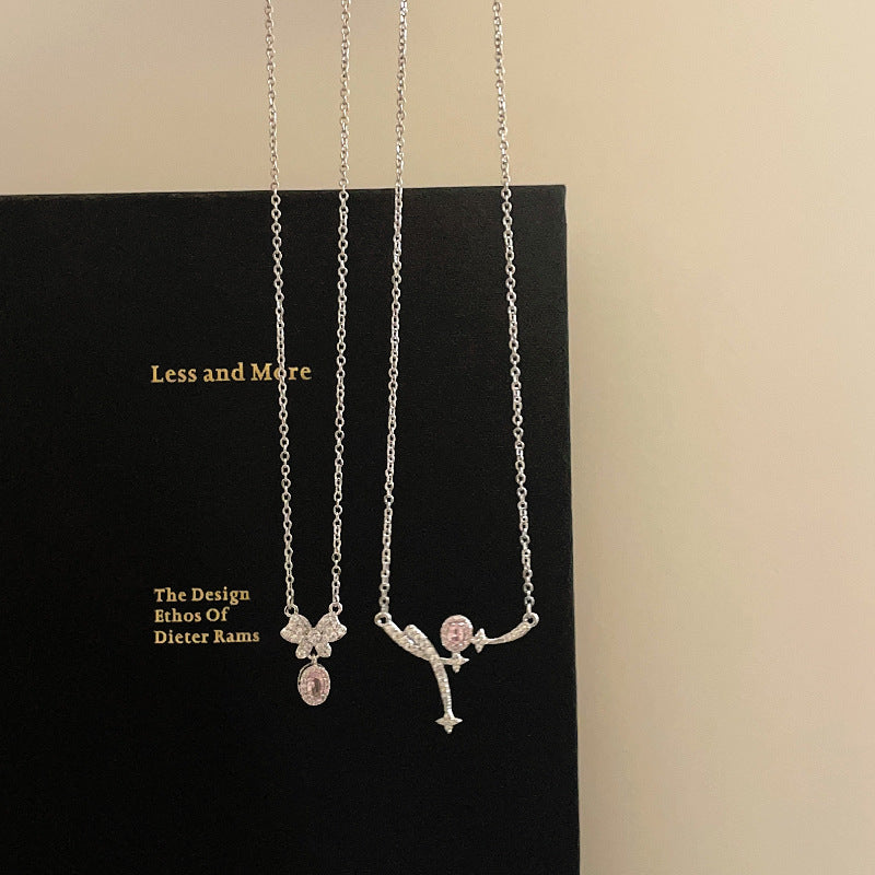 Pink Zircon Bow Meteor Female Gentle Niche Necklaces